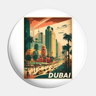 Dubai Cityscape Vintage Travel Art Poster Pin