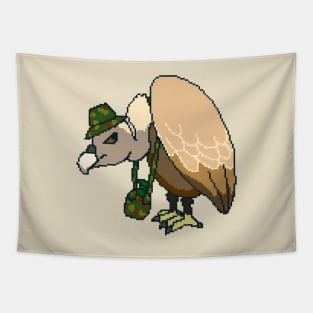 Vulture with camouflage pattern hat and water bottle Tapestry