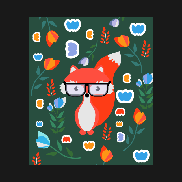 Cute fox with glasses and flowers by cocodes