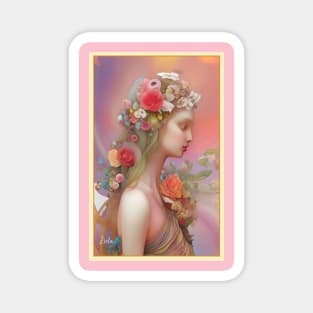 Pretty pastel colored art deco design of a flower goddess girl Magnet