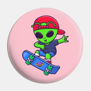 Cute Cool Alien Playing Skateboard Cartoon Pin