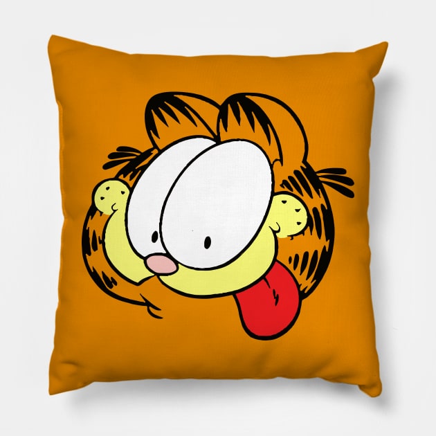 Goofy Face Orange Lasagna Cat Pillow by HeyListen