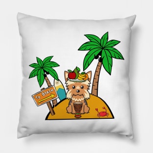 Funny yorkshire terrier is on a deserted island Pillow
