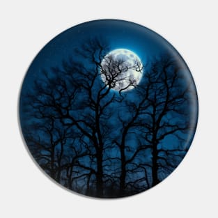 Glowing Moon, Bare Winter Trees, Star-filled Sky Pin