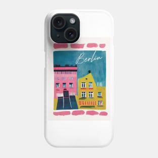 Berlin Street Pink Yellow Gouache Travel Poster Retro Wall Art Illustration Phone Case