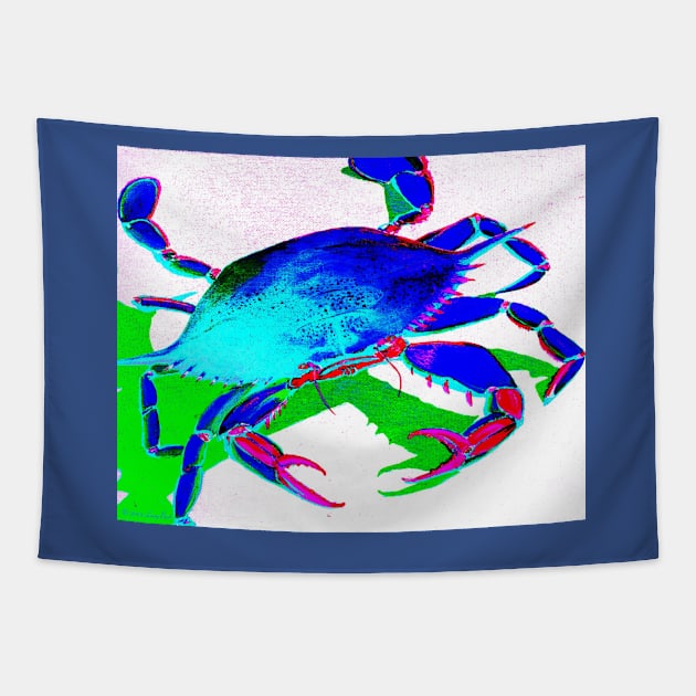 Cyan Crab Tapestry by BadHabitsLounge