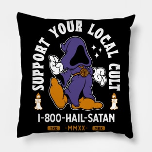 Support Your Local Cult - Hail Satan - Vintage Cartoon Occult Pillow