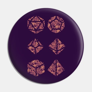 Purple Sunset Gradient Rose Vintage Pattern Silhouette Polyhedral Dice - Dungeons and Dragons Design Pin