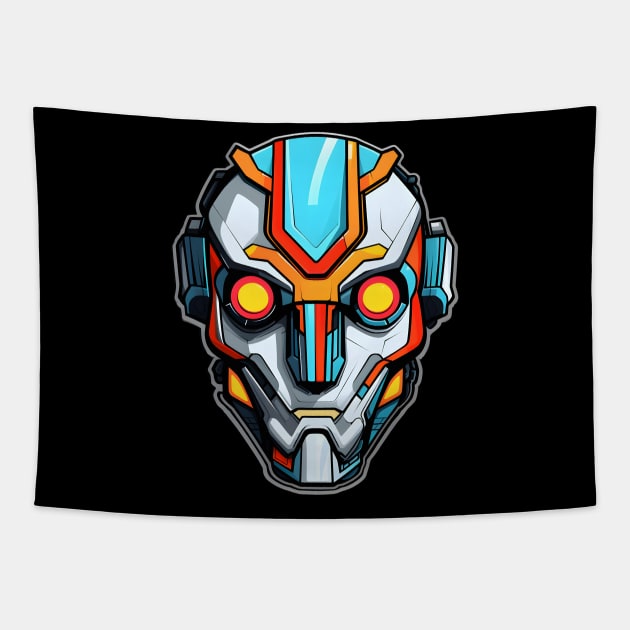 Futuristic Cybernetic Warrior Helmet Design Tapestry by AIHRGDesign