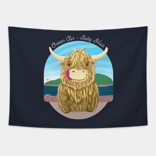 Scottish Highland Cow Ocean Air, Salty Hair Tapestry