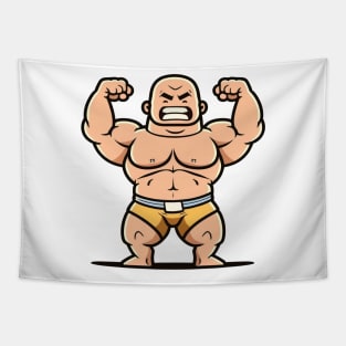 Cute illustration of a body builder flexing muscles Tapestry