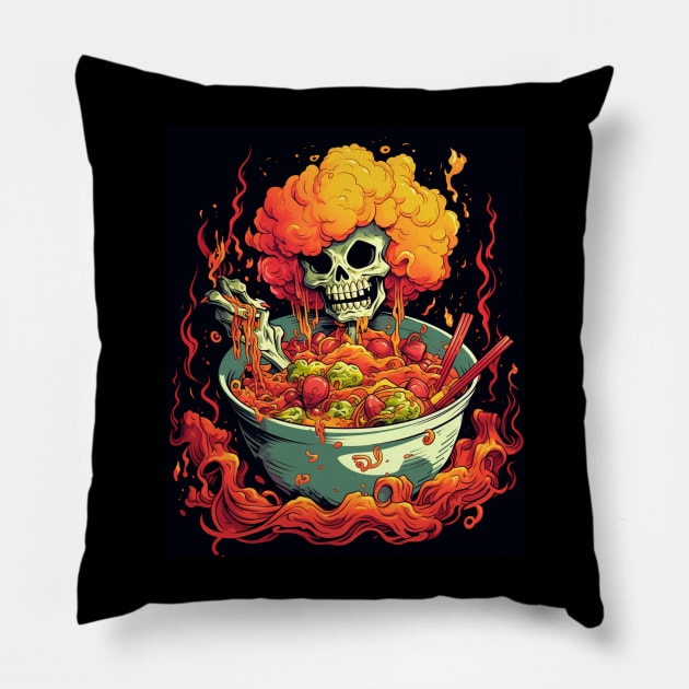 kawaii japanese anime Skeleton Halloween ramen Food Lovers Pillow by Spit in my face PODCAST