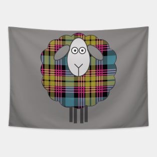 Scottish Pink, Blue and Yellow Tartan Patterned Sheep Tapestry