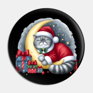 British Shorthair Cat On The Moon Christmas Pin