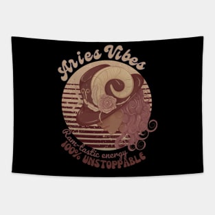 Funny Aries Zodiac Sign - Aries Vibes, Ramstastic Energy, 100% Unstoppable - Vintage Tapestry