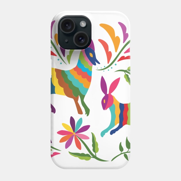 Mexican Otomí Floral Composition with animals by Akbaly Phone Case by Akbaly