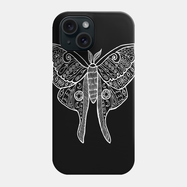 Zen Luna Moth Black and White Phone Case by julieerindesigns