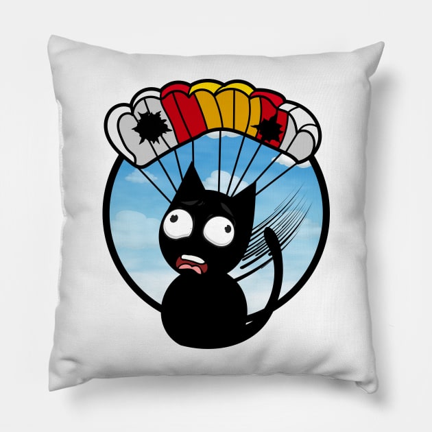 Silly black cat has a broken parachute Pillow by Pet Station