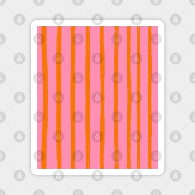 Pink and Orange Brushstroke Stripes Magnet by OneThreeSix