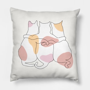 3 Cats Together Line Art Pillow