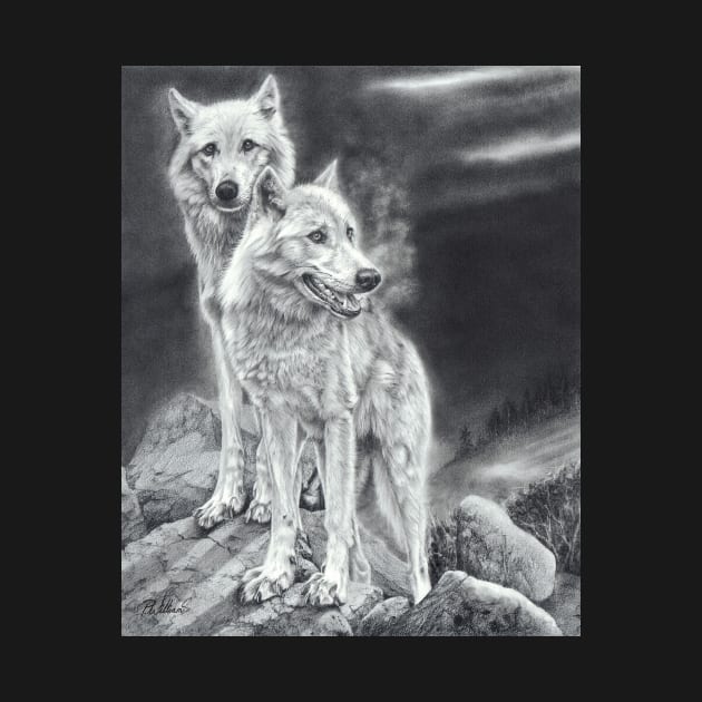 Moon Shadows - wolf cubs -pencil drawing by Mightyfineart