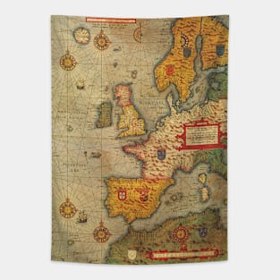 Antique Map, a Sea Chart of Europe by Lucas Janszoon Waghenaer, 1583 Tapestry