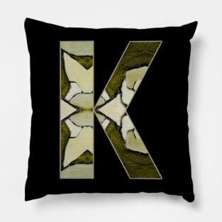 Letter K Monogram Initial Olive Green Pearl White Aesthetic Abstract Pattern Painting On Canvas Pillow