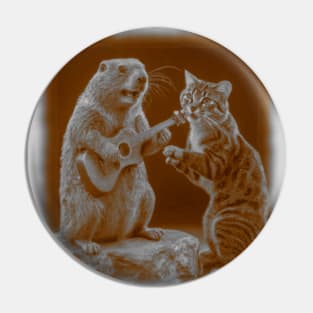 cat after guitar playing groundhog Pin