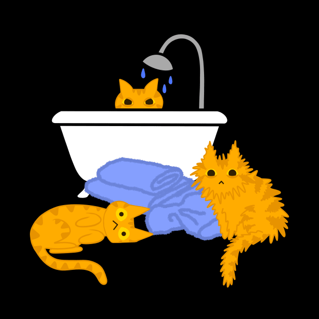 Orange Tabby Cats Taking a Bath by calidrawsthings