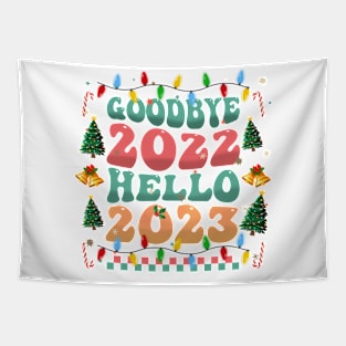 Retro Groovy Goodbye 2022 Hello 2023 New Years Eve NYE Party Tapestry