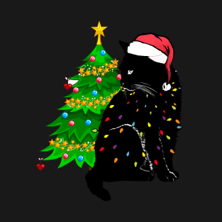 Black Cat christmas light tshirt funny cat lover christmas T-Shirt