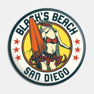 Vintage Surfing Badge for Black's Beach, San Diego Pin