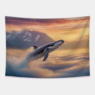 whale diving above the clouds Tapestry