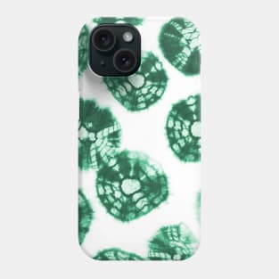 Shibori Kumo tie dye emerald green dots over white Phone Case