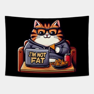 I'm Not Fat meme Chubby Tabby Cat Laptop Couch Potato Nachos Soft Drink Tapestry