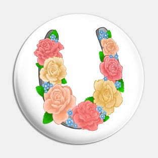 Flowers on a horse shoe Pin