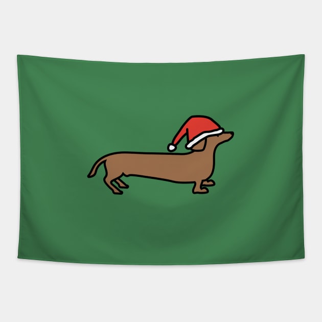 Dachshund dog wearing Christmas hat Tapestry by SallySunday