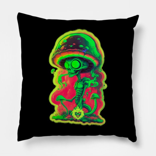 Psychedelic mushroom alien Pillow by GreenKing