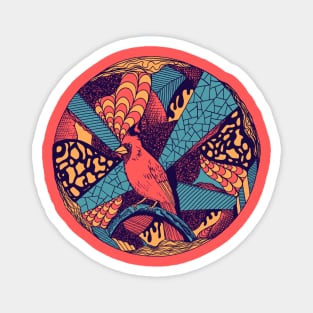 Retro Triad Circle of The Northern Cardinal Magnet