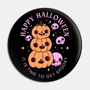 Happy halloween it is time to get spooky a cute pumpkin pile design with skulls Pin