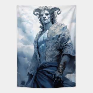 white demon on light blue background Tapestry