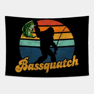 Bassquatch Funny Bigfoot Fishing Outdoor Retro Sasquatch Tapestry