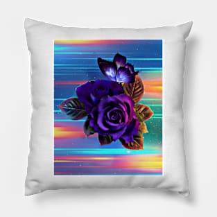 Colorful strikes and purple rose Pillow