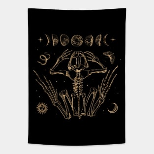 Enchanting Emo Occult: Goblincore Aesthetic Meets Dark Academia - Vintage Frog Skeleton, Moth, Moon Phases, and Toad Art Tapestry