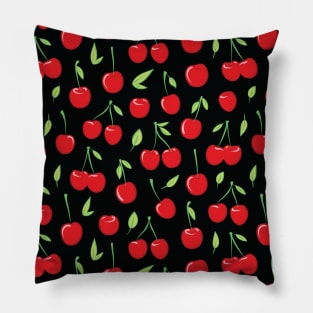 Cheerful cherry pattern, colorful cherries on black Pillow