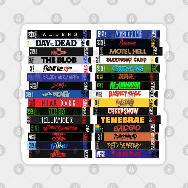 VHS 80s Horror Movie Stacks Magnet by darklordpug