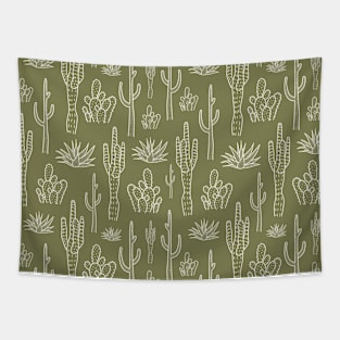 Boho Desert Western Cactus Pattern Olive Tapestry