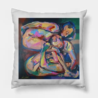 Three abstract figurative nudes in a box Pillow