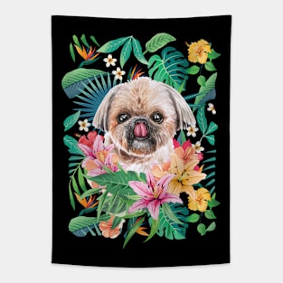 Tropical Gold Red Silver Shih Tzu 7 Tapestry