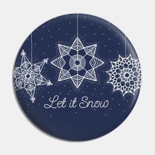 Let it Snow Christmas white snowflake illustration. Hand-drawn macrame snowflakes trendy illustration. Pin